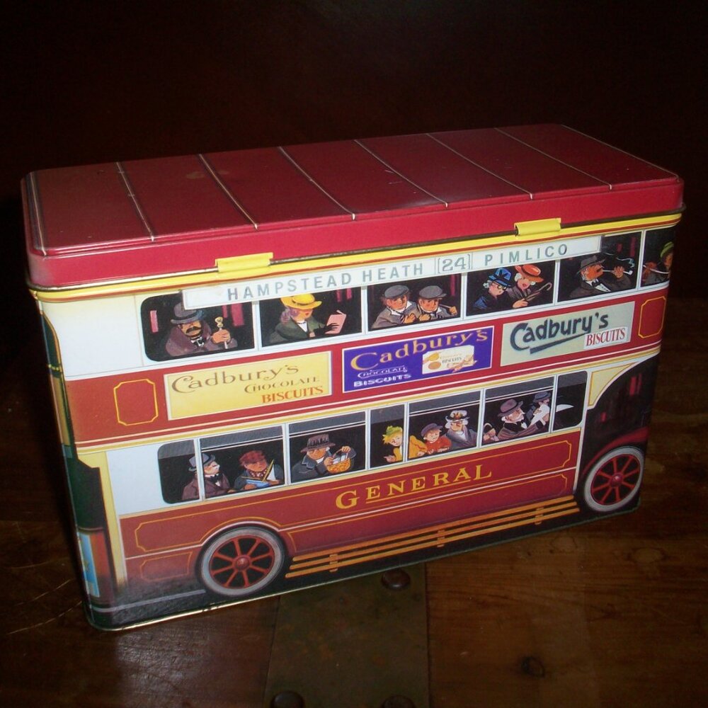 Cadbury Collectible Double Decker Bus EMPTY Tin Midler Milk Chocolate Cookies